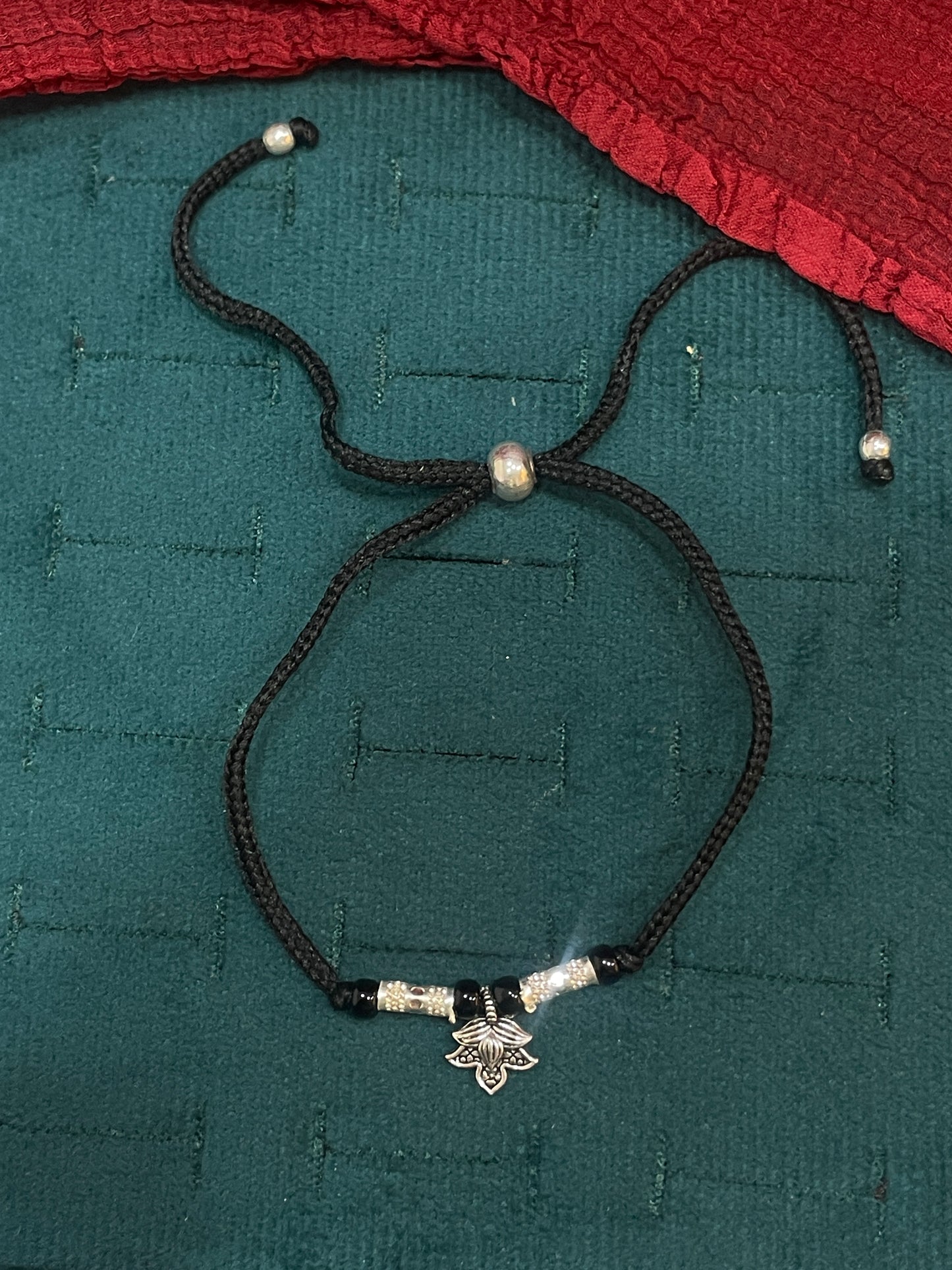 92.5 Sterling Silver Oxi Lotus Thread Anklet -Single pc