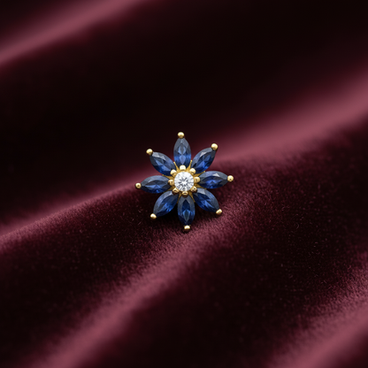 92.5 Silver Gold Plated Blue Flower Nose Pin for Women | Stylish Floral Design | Elegant Jewellery