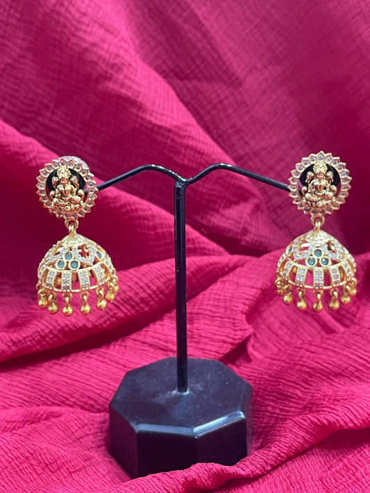 92.5 Silver Gold Plated Lakshmi Devi Jhumka Earrings for Women | Divine Temple Design | Traditional Jewellery
