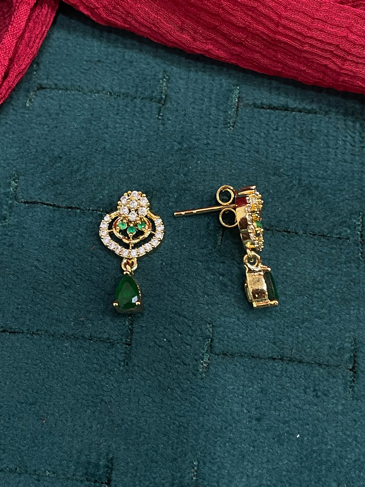 92.5 silver gold plated classy green stone earrings