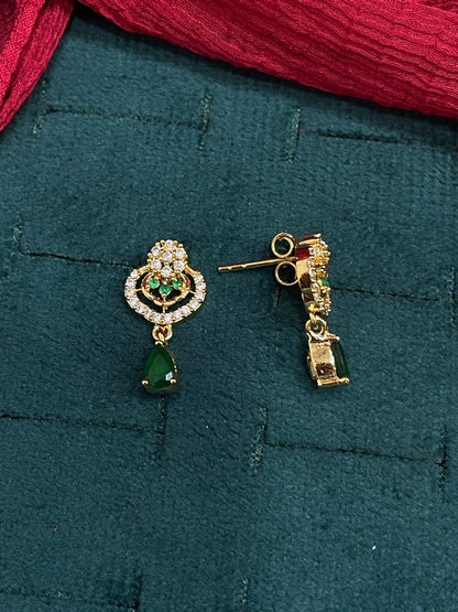 92.5 silver gold plated classy green stone earrings