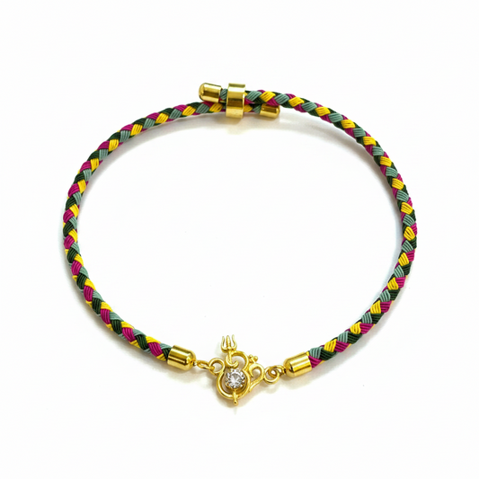 Silver Shivling Rakhi for Brother | Gold Plated Shivling Trishul Charm on Multicolour Braided Thread