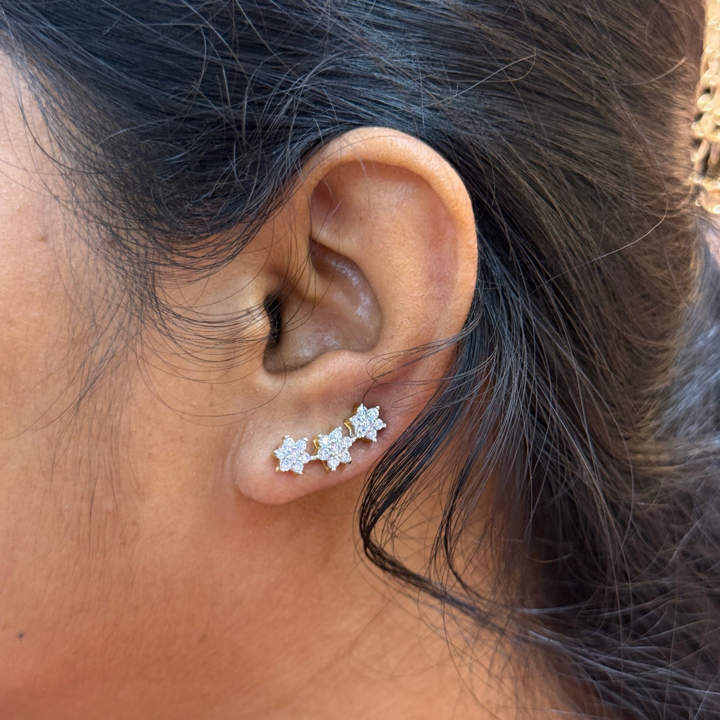 92.5 Silver Gold Plated Floral Ear Cuffs for Women | Stylish Flower Design | Elegant Trend Jewellery