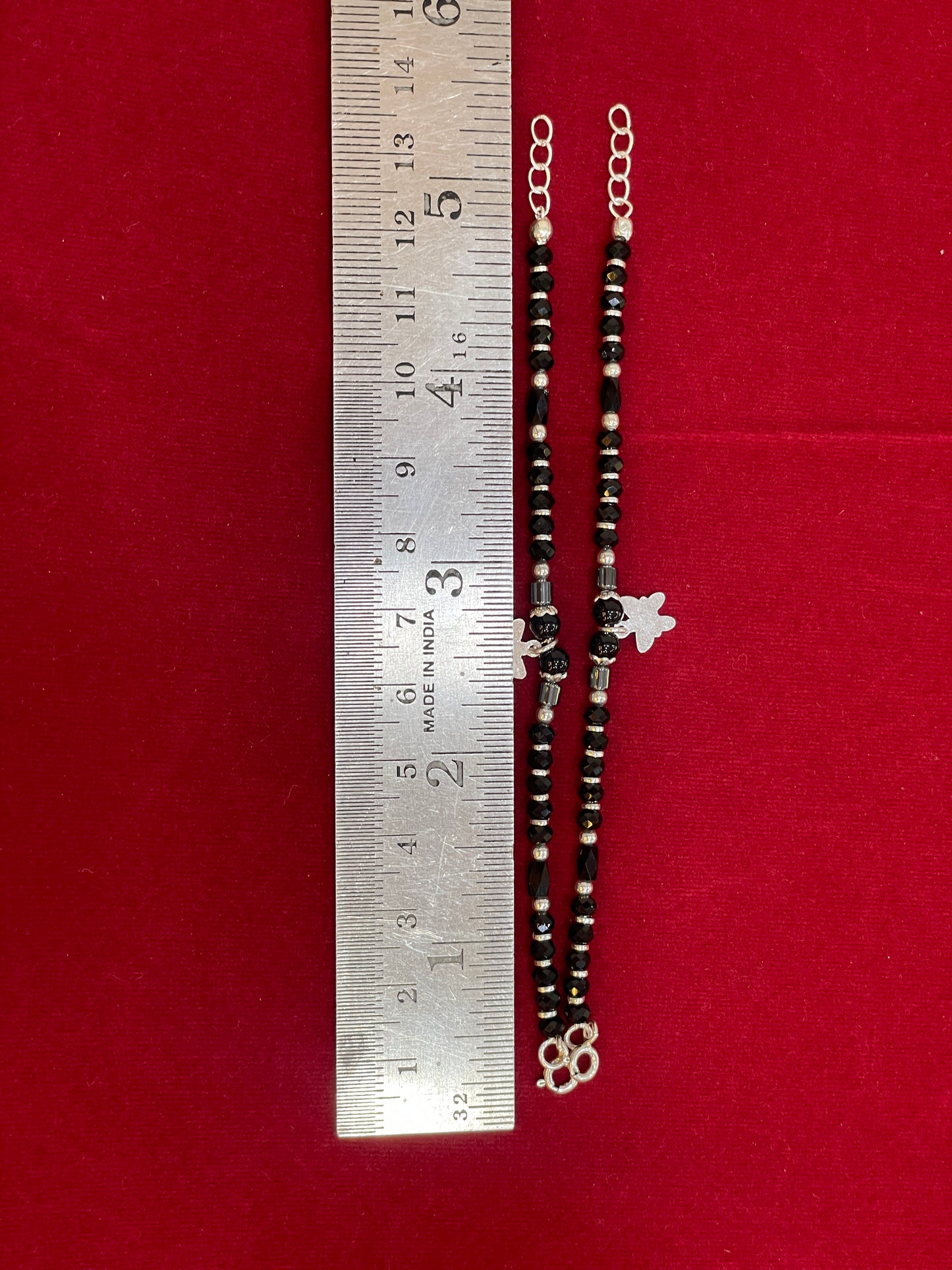 Silver Nazariya Black Bead Anklet for Kids | Set of 2 with Star Charm