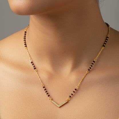 92.5 Silver Gold Plated  V shape black beads chain - 19.5 inches