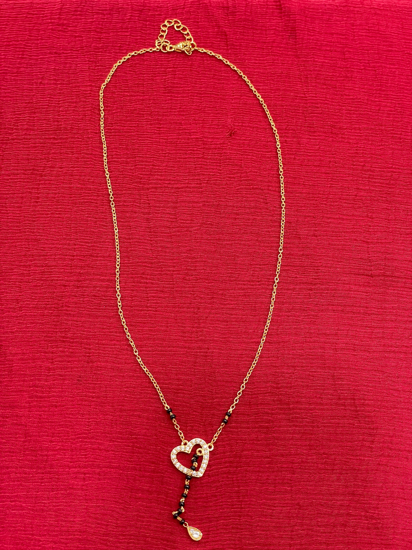 925 Silver Gold Plated Heart Black Bead Chain