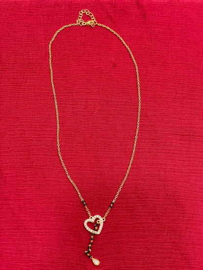 925 Silver Gold Plated Heart Black Bead Chain