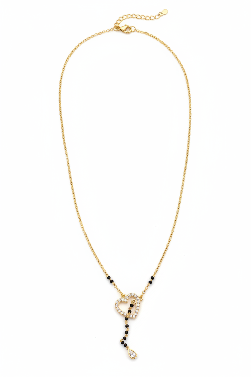 925 Silver Gold Plated Heart Black Bead Chain