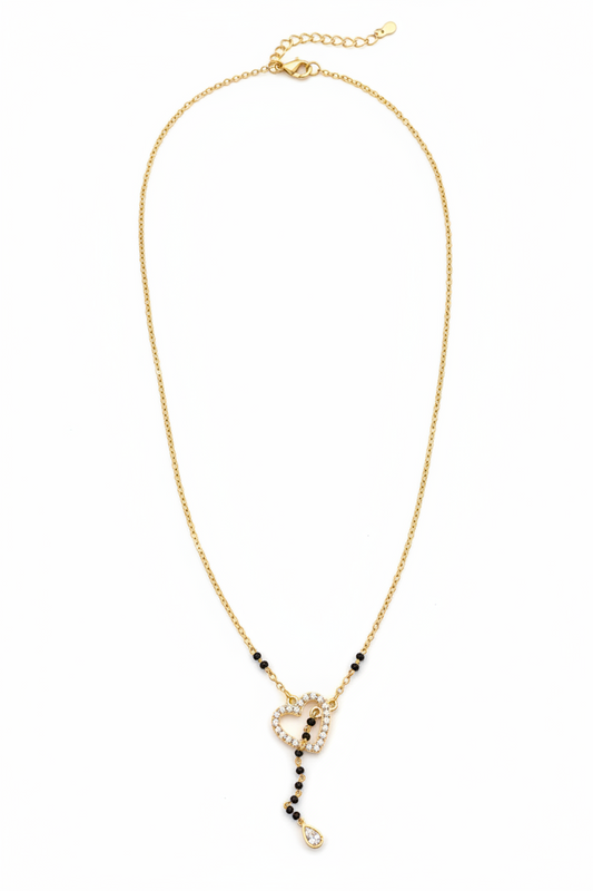 925 Silver Gold Plated Heart Black Bead Chain