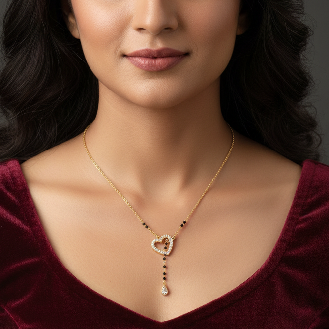 925 Silver Gold Plated Heart Black Bead Chain