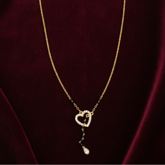 925 Silver Gold Plated Heart Black Bead Chain