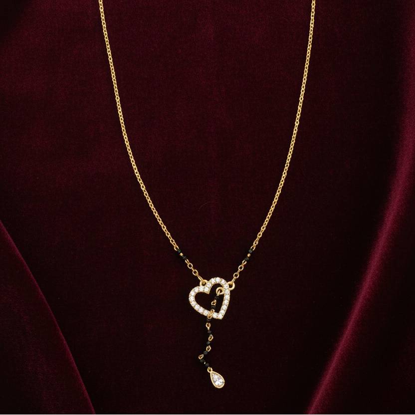 925 Silver Gold Plated Heart Black Bead Chain
