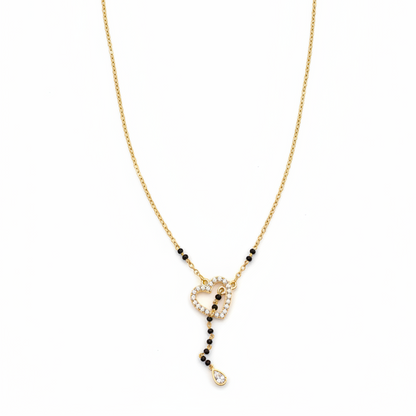 925 Silver Gold Plated Heart Black Bead Chain