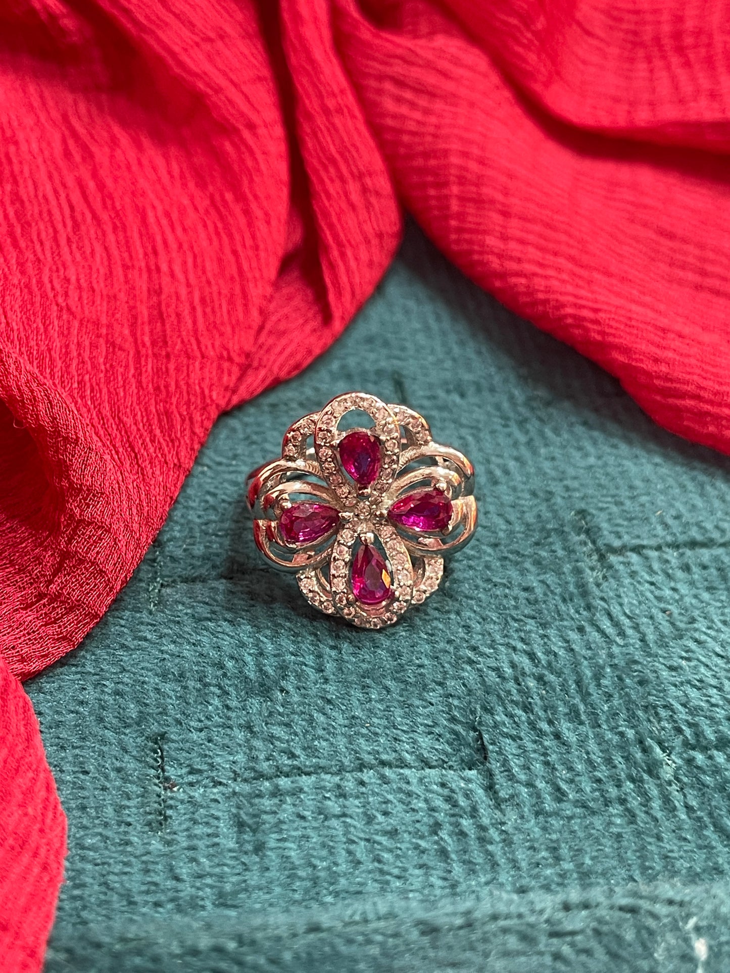 92.5 Silver Pink Stone Flower Ring for Women Size 9 | Stylish Floral Design | Elegant Jewellery