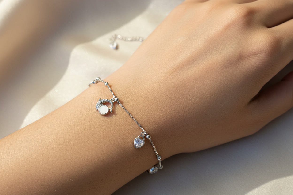 92.5 Silver Dolphin Bracelet for Women 8.5 Inches | Stylish Ocean-Inspired Design | Elegant Jewellery