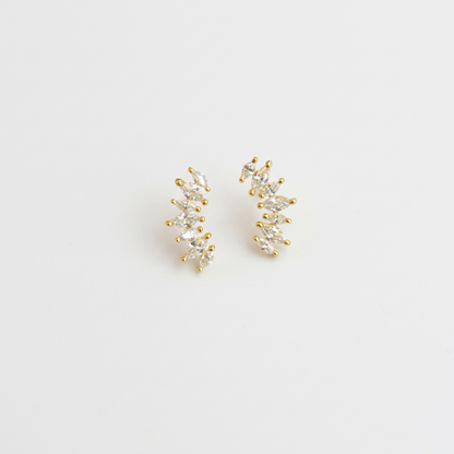 92.5 Silver Gold Plated Curved Leaf Stud Earrings Pair