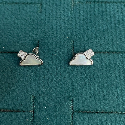 92.5 Silver White Mother-of-Pearl Cloud Stud Earrings Pair