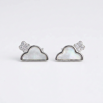 92.5 Silver White Mother-of-Pearl Cloud Stud Earrings Pair