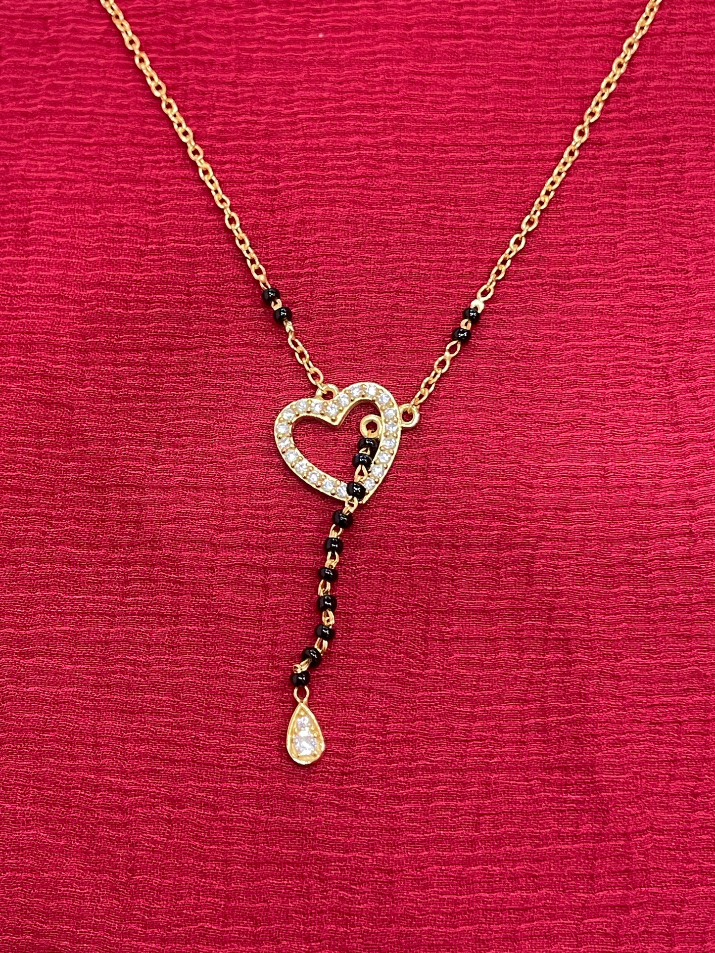 925 Silver Gold Plated Heart Black Bead Chain
