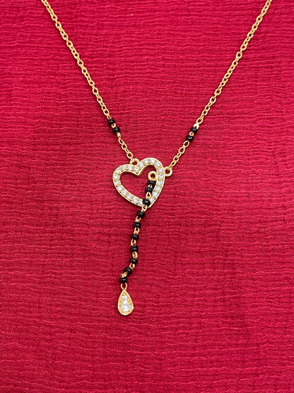 925 Silver Gold Plated Heart Black Bead Chain
