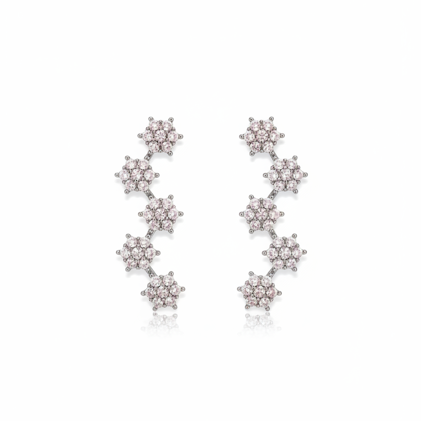 92.5 silver stylish flower earcuffs pair