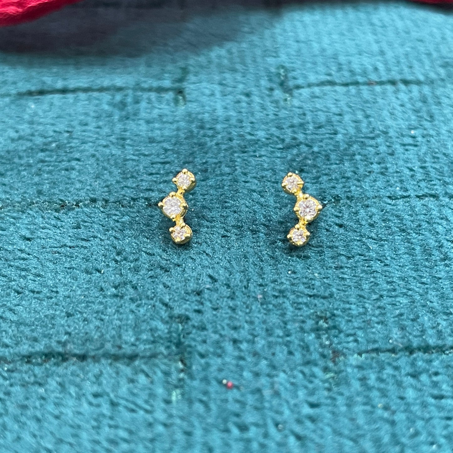 925 Silver Gold Plated 3 Stone Second Studs