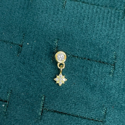 92.5 Sterling Silver Gold Plated Round Bezel White CZ Solitaire & CZ Star Drop Earrings for Women