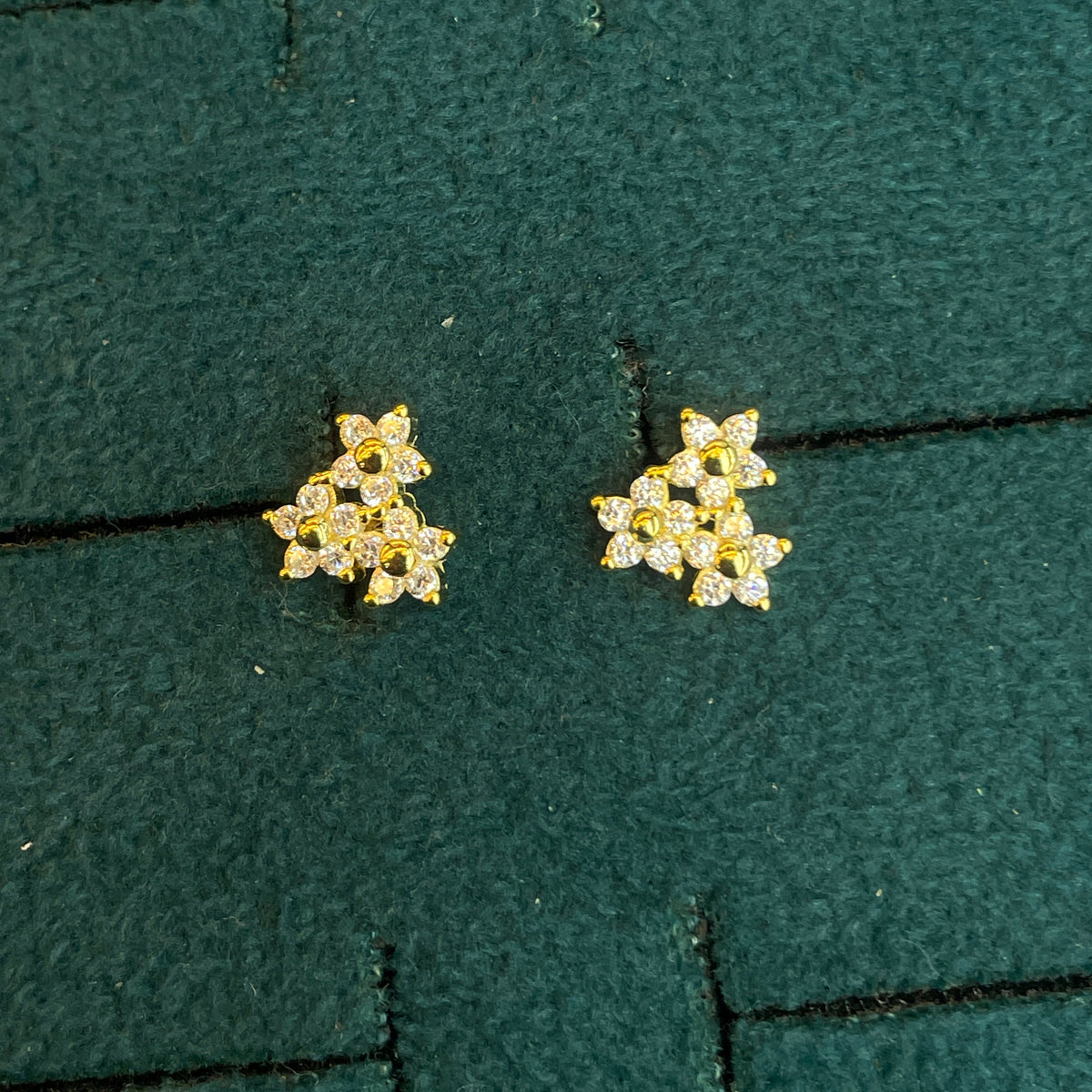 92.5 Silver Gold-Toned Triple Flower Studs Pair