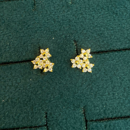 92.5 Silver Gold-Toned Triple Flower Studs Pair