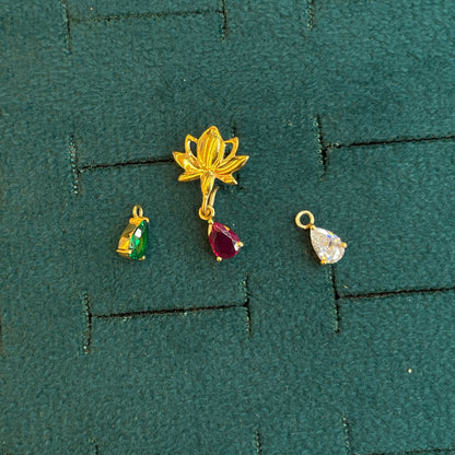 92.5 Sterling Silver Gold Plated Changeable Lotus Studs