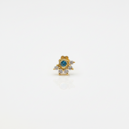 92.5 Sterling Silver Gold Plated Blue CZ Crown Nose Pin