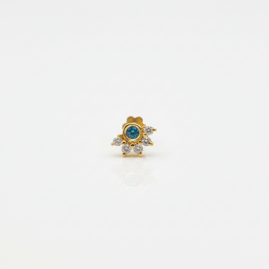 92.5 Sterling Silver Gold Plated Blue CZ Crown Nose Pin