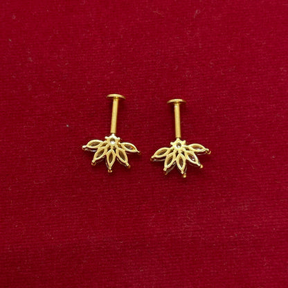 92.5 Silver Gold Plated Half Flower Bugadi Pair | Minimal Floral Elegant Design | Jewellery(pair)