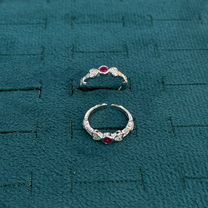 92.5 Silver Pink CZ Heart Cluster Toe Rings for Women