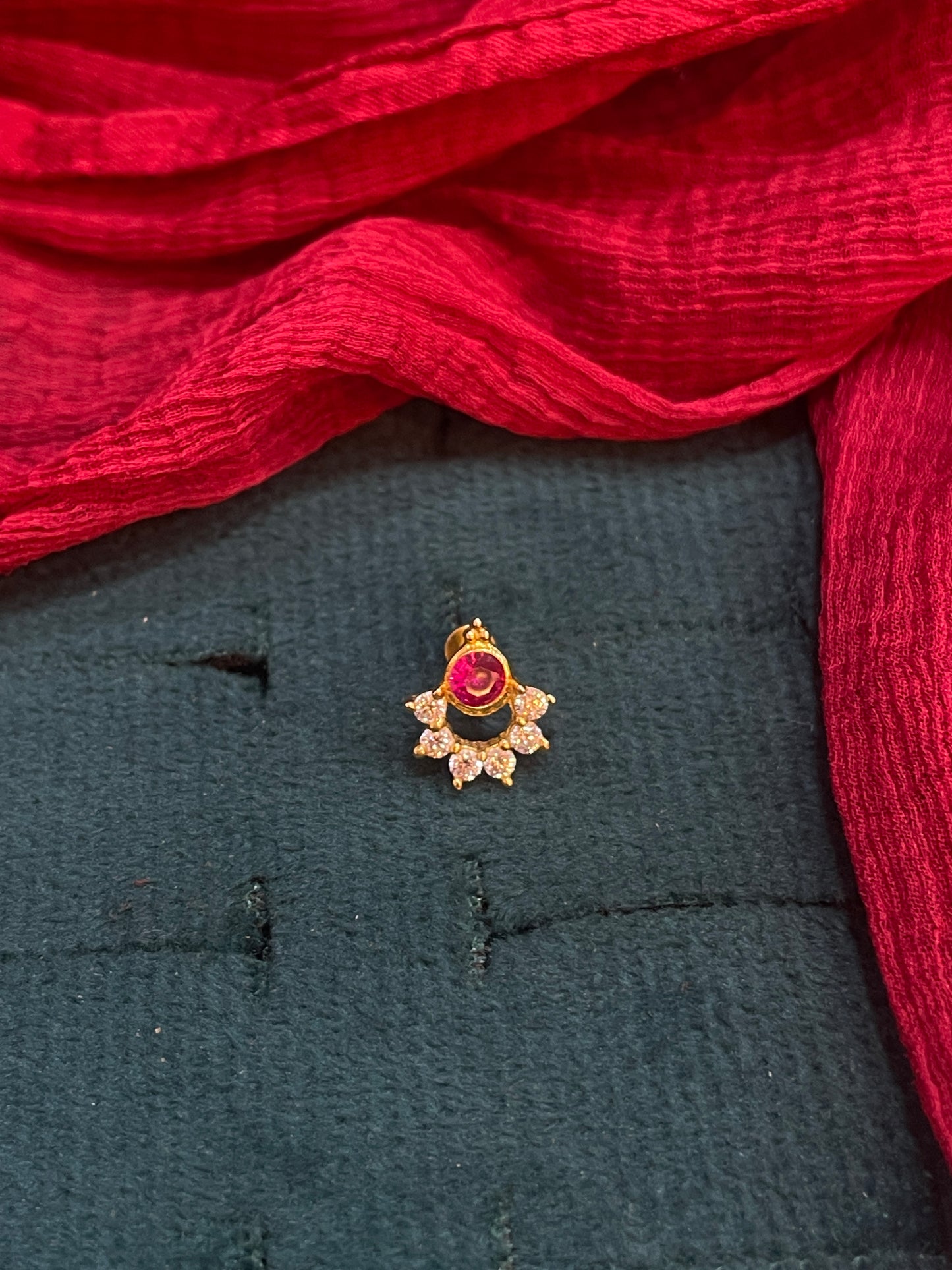 925 Silver Ruby Chandbali Nose Pin (Single Piece) | Stylish Traditional Design | Elegant Jewellery