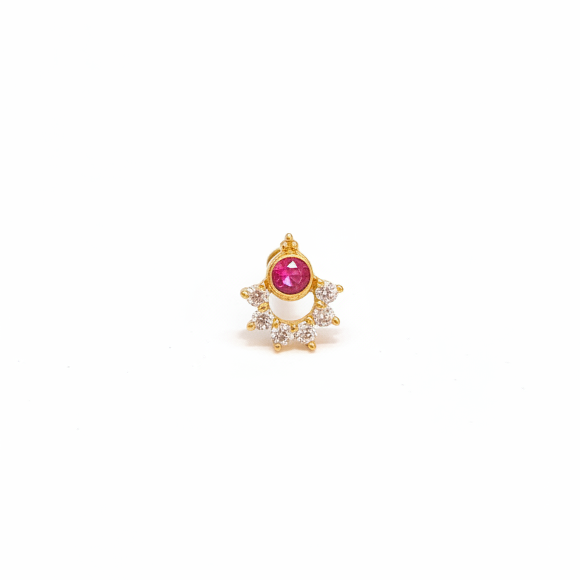 925 Silver Ruby Chandbali Nose Pin (Single Piece) | Stylish Traditional Design | Elegant Jewellery