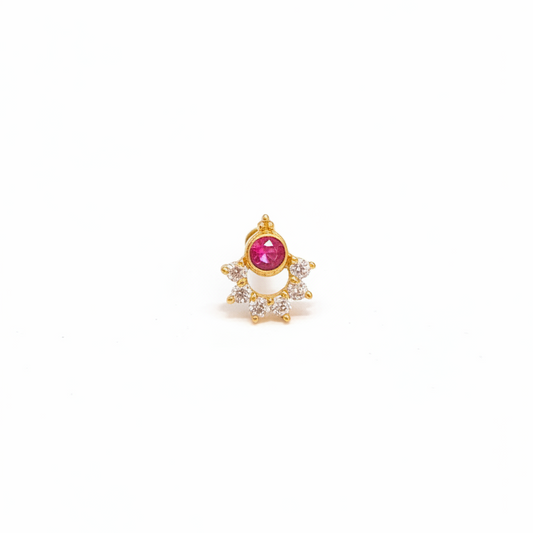 925 Silver Ruby Chandbali Nose Pin (Single Piece) | Stylish Traditional Design | Elegant Jewellery