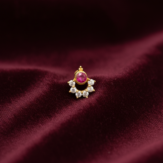 925 Silver Ruby Chandbali Nose Pin (Single Piece) | Stylish Traditional Design | Elegant Jewellery