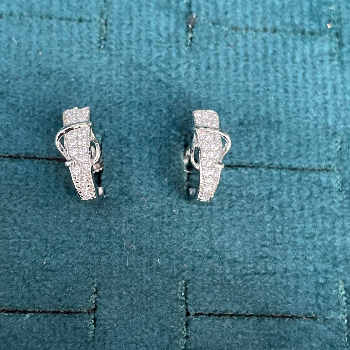 92.5 Sterling Silver Pavé CZ Huggie Hoop J Studs pair