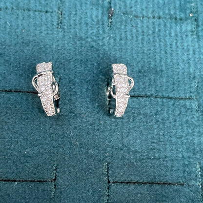 92.5 Sterling Silver Pavé CZ Huggie Hoop J Studs pair