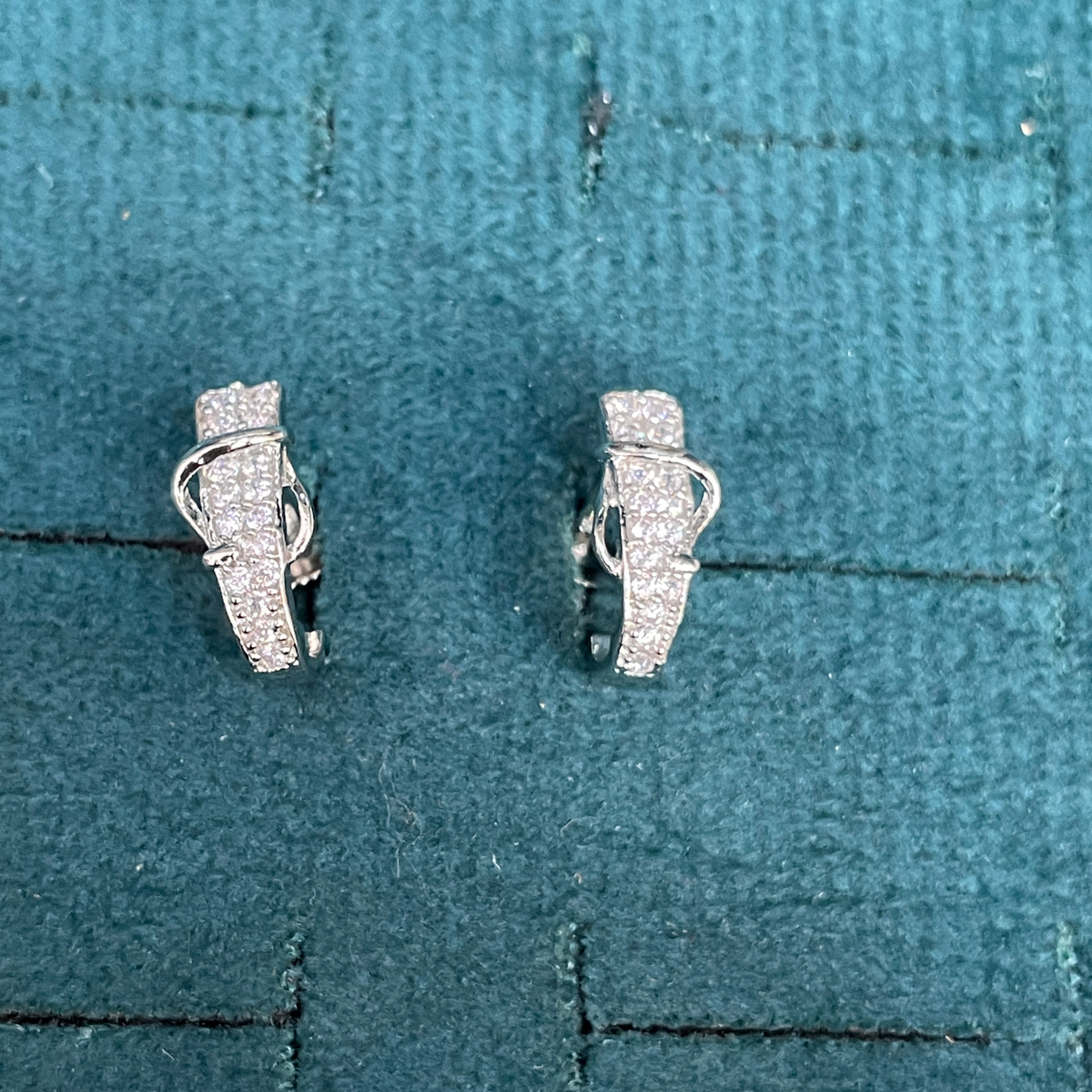 92.5 Sterling Silver Pavé CZ Huggie Hoop J Studs pair