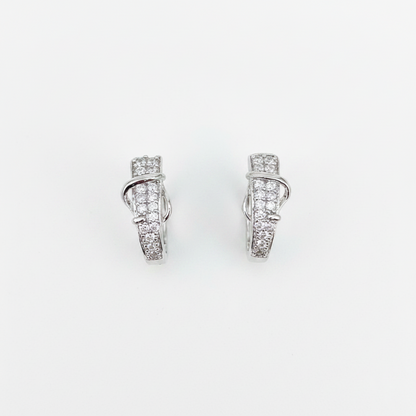92.5 Sterling Silver Pavé CZ Huggie Hoop J Studs pair