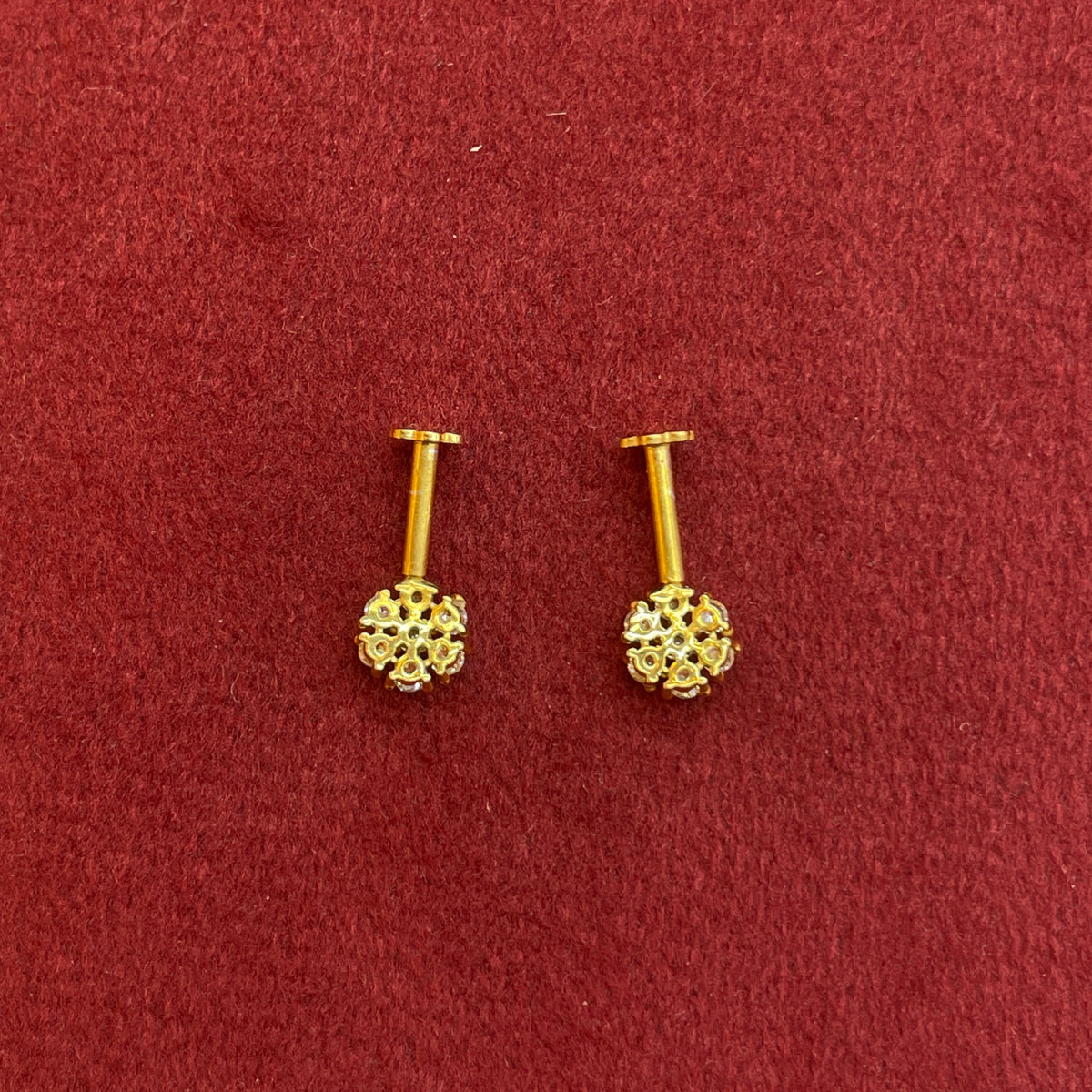 92.5 Silver Gold Plated White CZ Floral Bugadi Pair