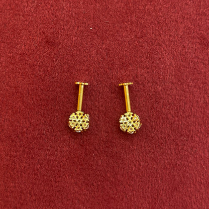 92.5 Silver Gold Plated White CZ Floral Bugadi Pair
