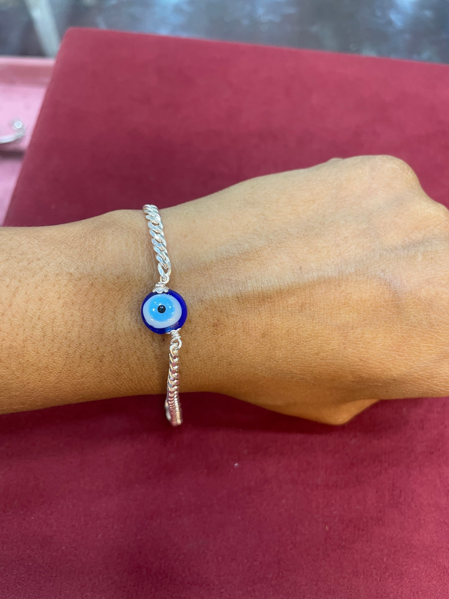 925 Silver Evil Eye curb bracelet- 7 inch
