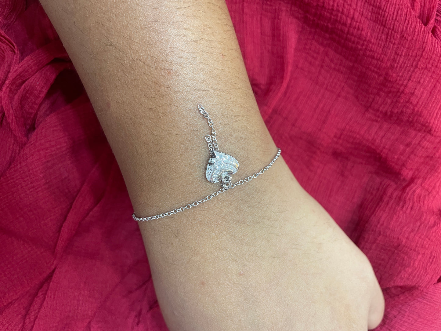 92.5 Silver Minimal Heart Hanging Bracelet for Women 7.5 Inches | Stylish Dangle Design | Elegant Jewellery