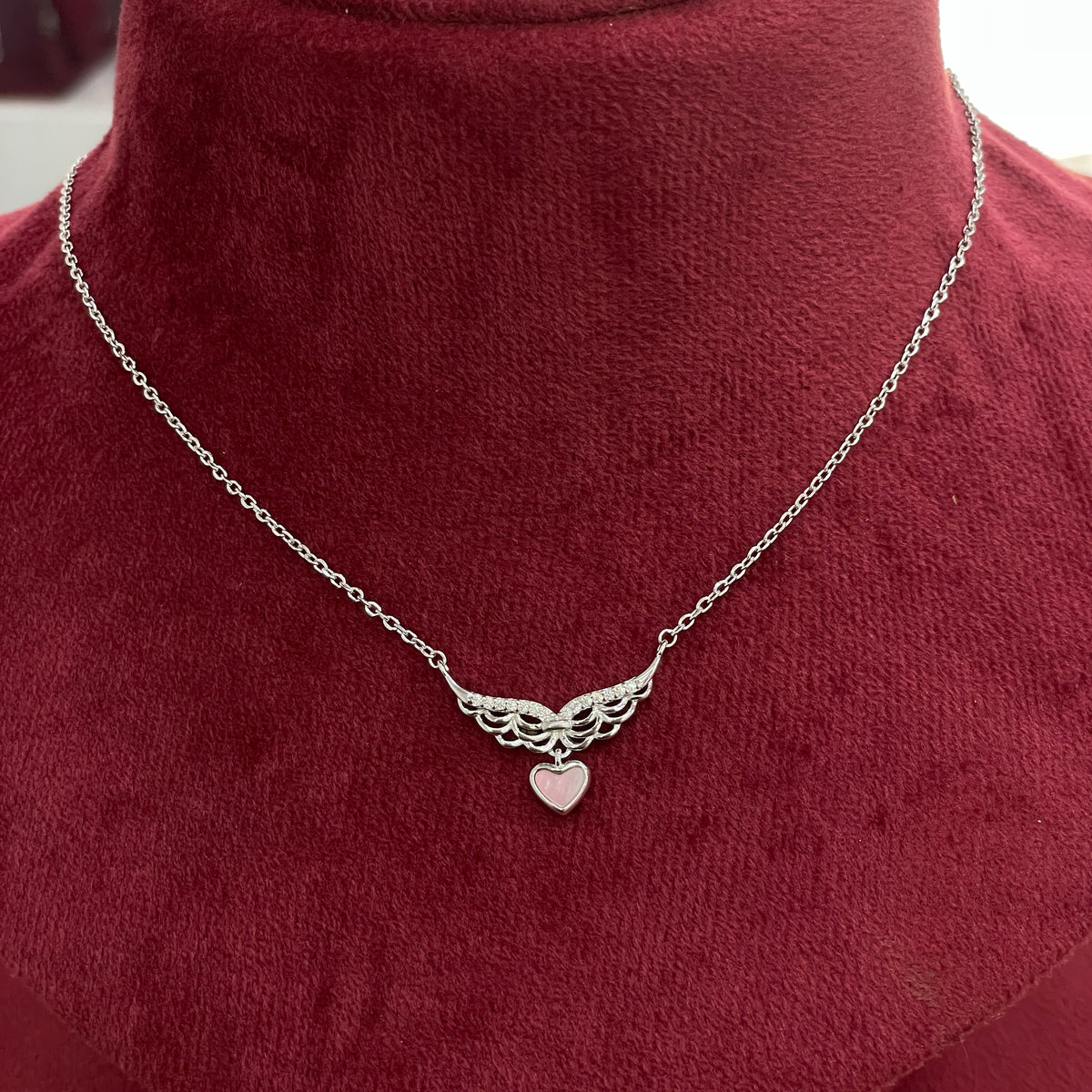 92.5 Silver White CZ Winged Heart Chain for Women