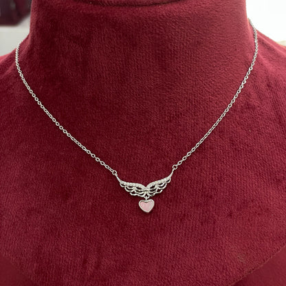 92.5 Silver White CZ Winged Heart Chain for Women