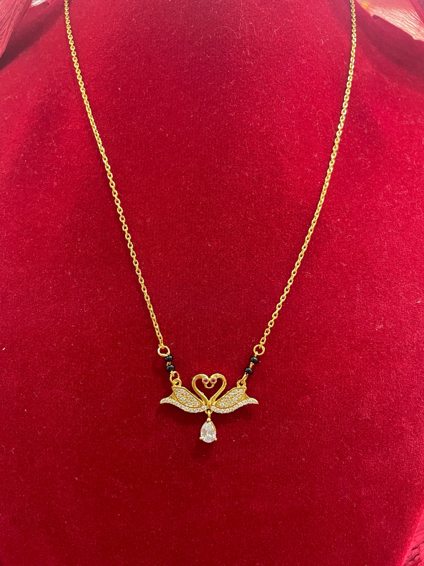 92.5 Silver Gold Plated Swan Black Bead Chain for Women 18.5 Inches | Elegant Symbol Design | Stylish Jewellery