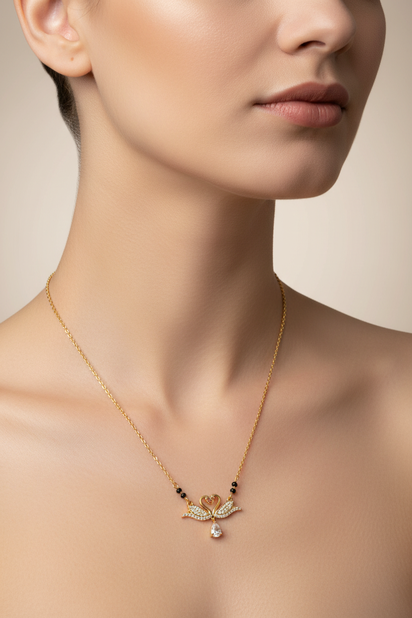 92.5 Silver Gold Plated Swan Black Bead Chain for Women 18.5 Inches | Elegant Symbol Design | Stylish Jewellery
